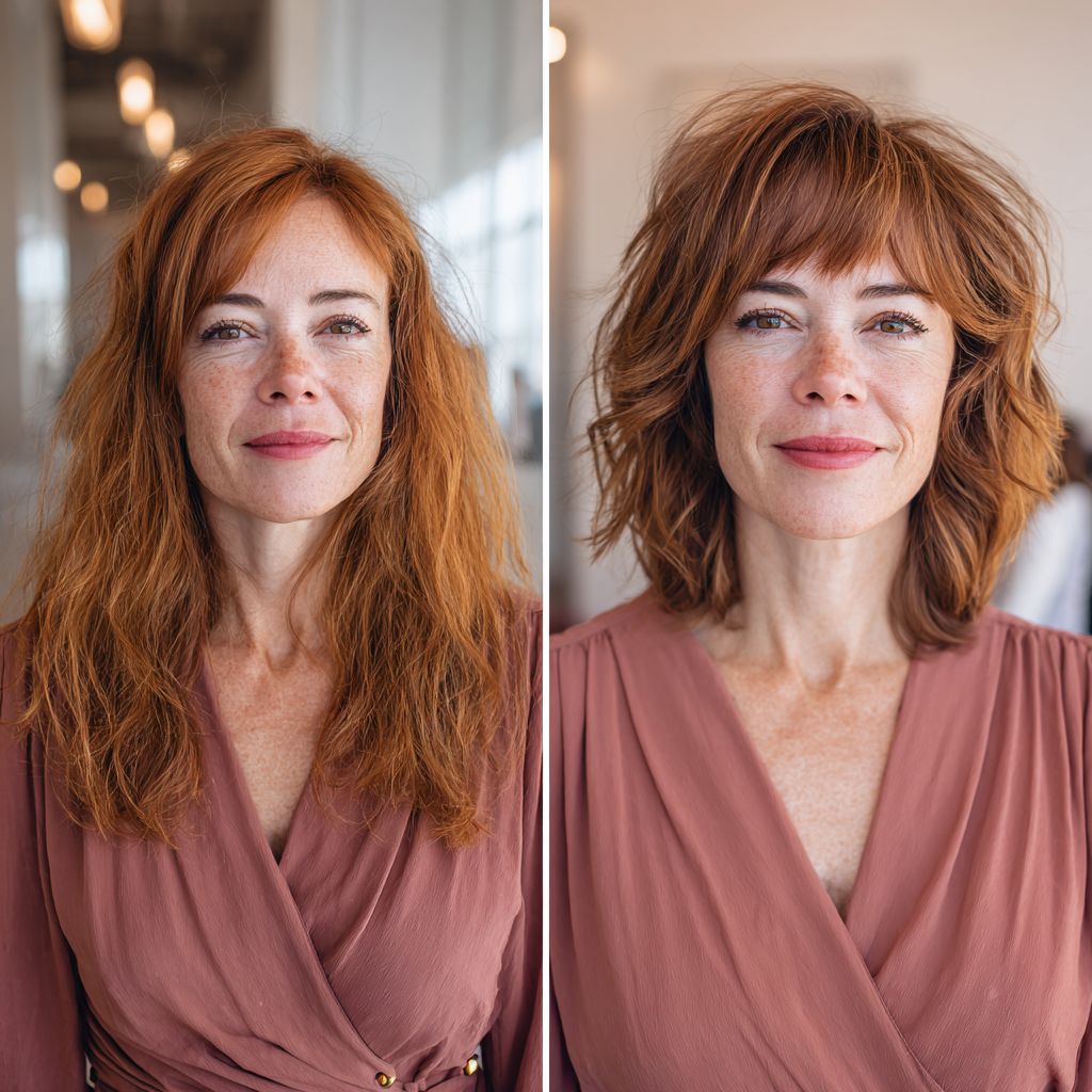 Textured Mid-Length Shag with Soft Bangs