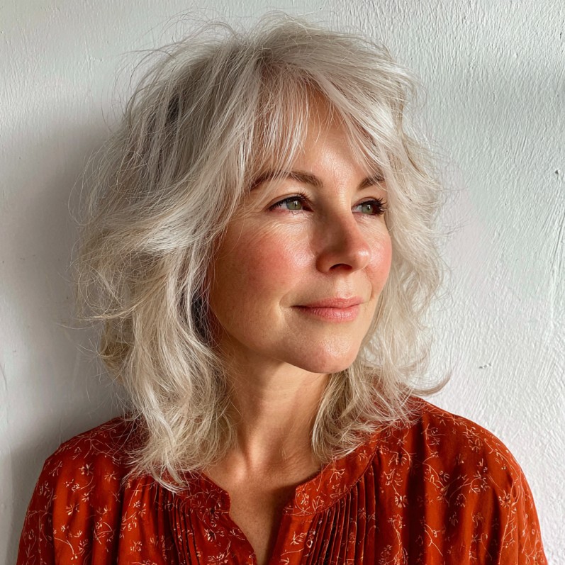 Textured Silver Shag with Wispy Bangs