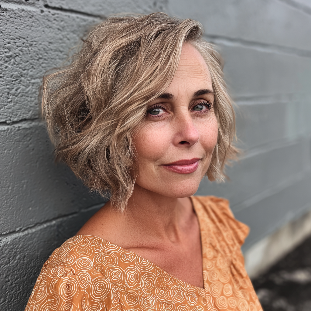 Textured Wavy Bob with Subtle Highlights