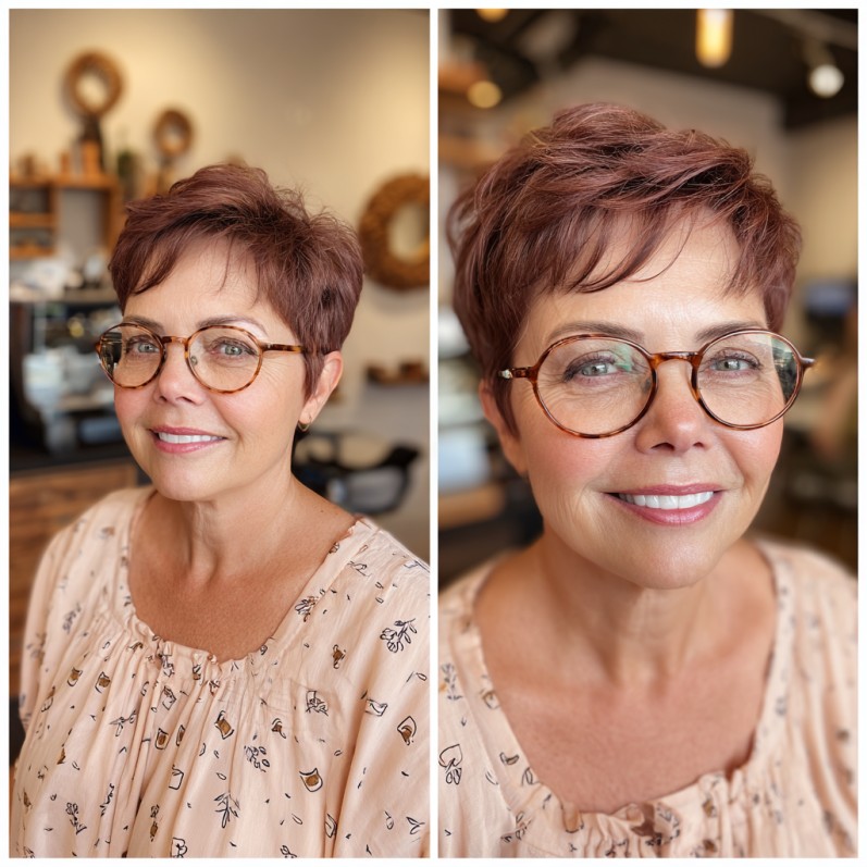 Chic Textured Pixie Cut with Rich Burgundy Undertones