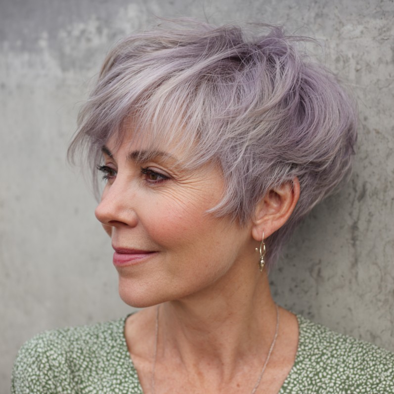 Modern Softly Textured Pixie Cut with Lavender Highlights