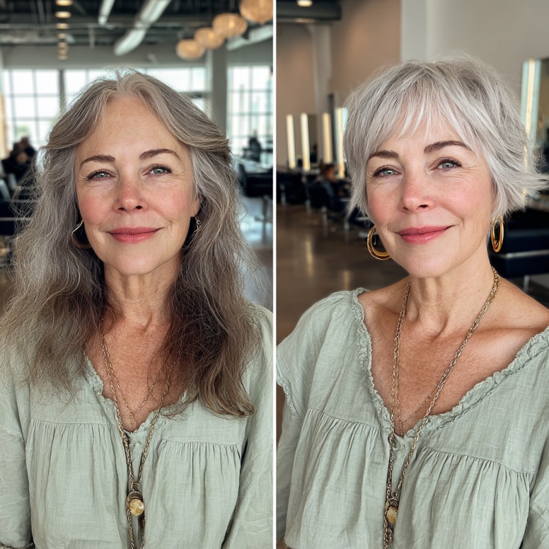 Modern Textured Silver Pixie Cut with Soft Layers