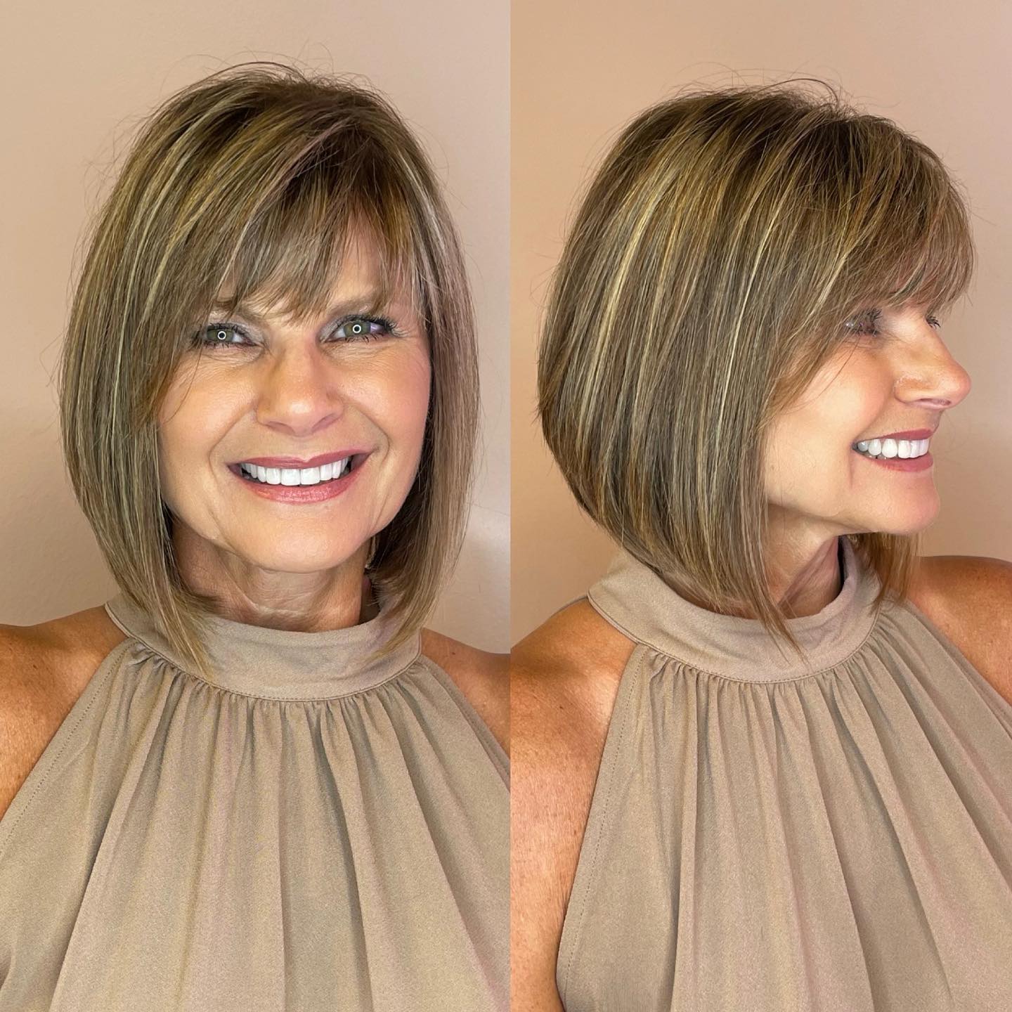 Stylish Textured Lob with Soft Bangs