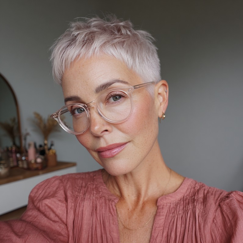 Textured Blush Pixie Cut with Subtle Edges