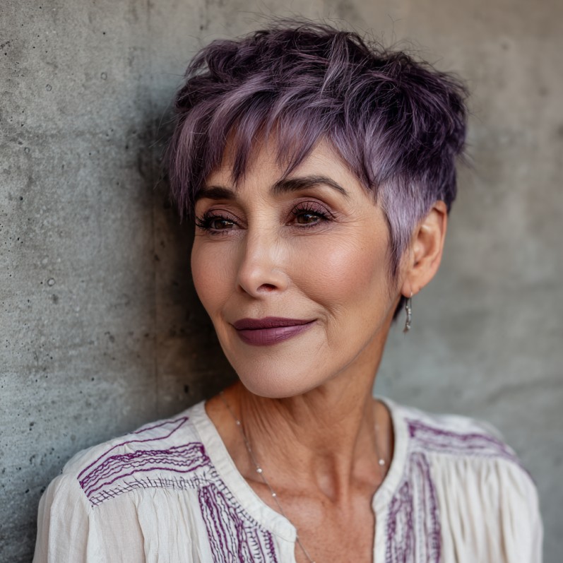 Textured Pixie Cut with Lavender Undertones