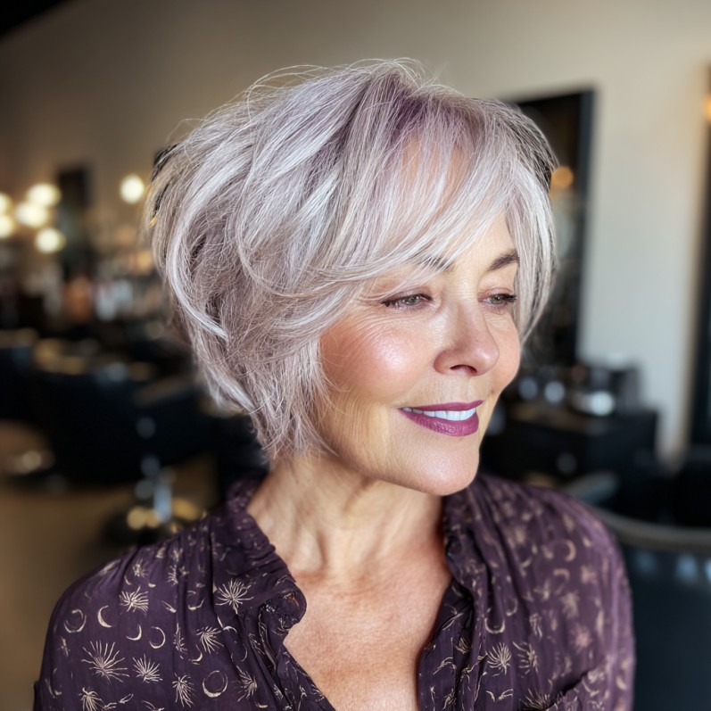 Chic Feathered Bob with Soft Lavender Highlights