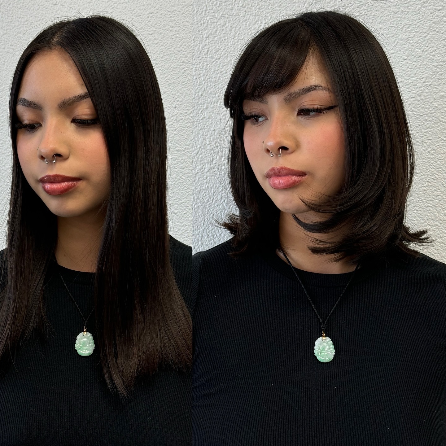 chic layered bob with side bangs