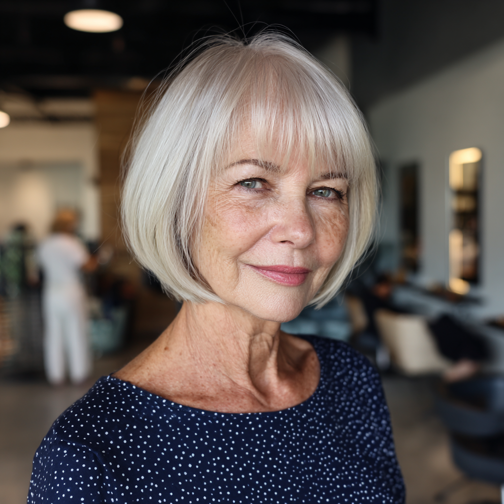 Chic Silvery Bob with Soft Bangs