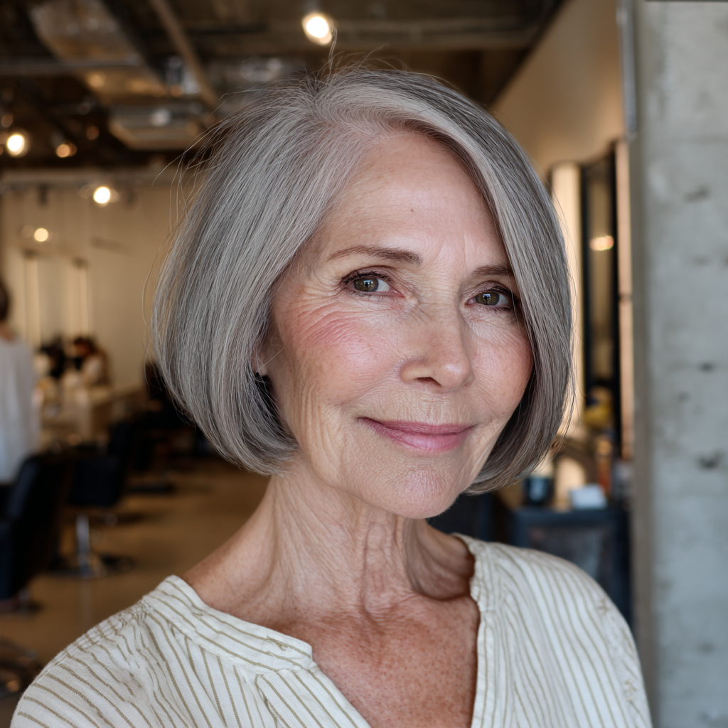 Elegant Silver Blunt Bob with Subtle Volume