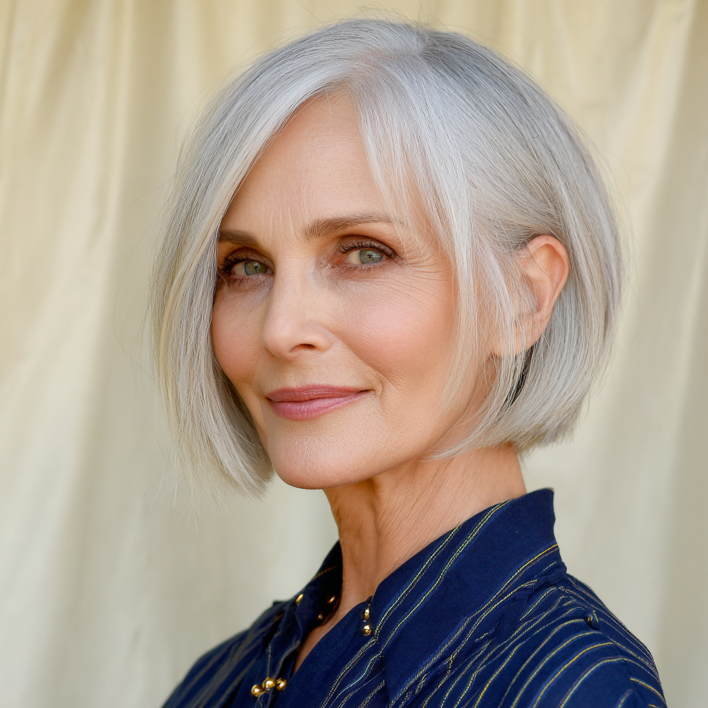 Elegant Silver Bob with Subtle Texture