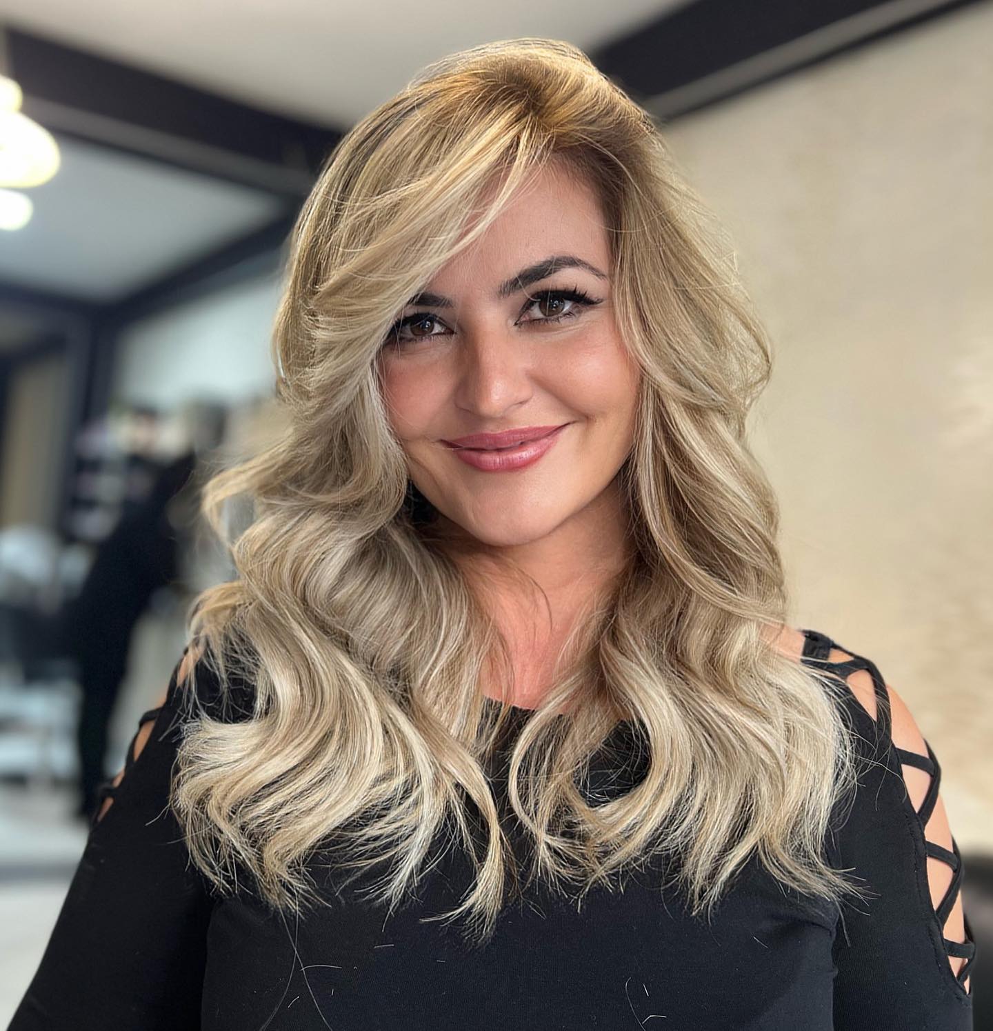 Glamorous Long Layered Cut with Textured Side Bangs