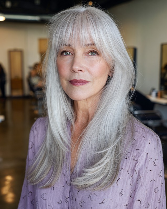 Graceful Long Feathered Bangs with Subtle Layers