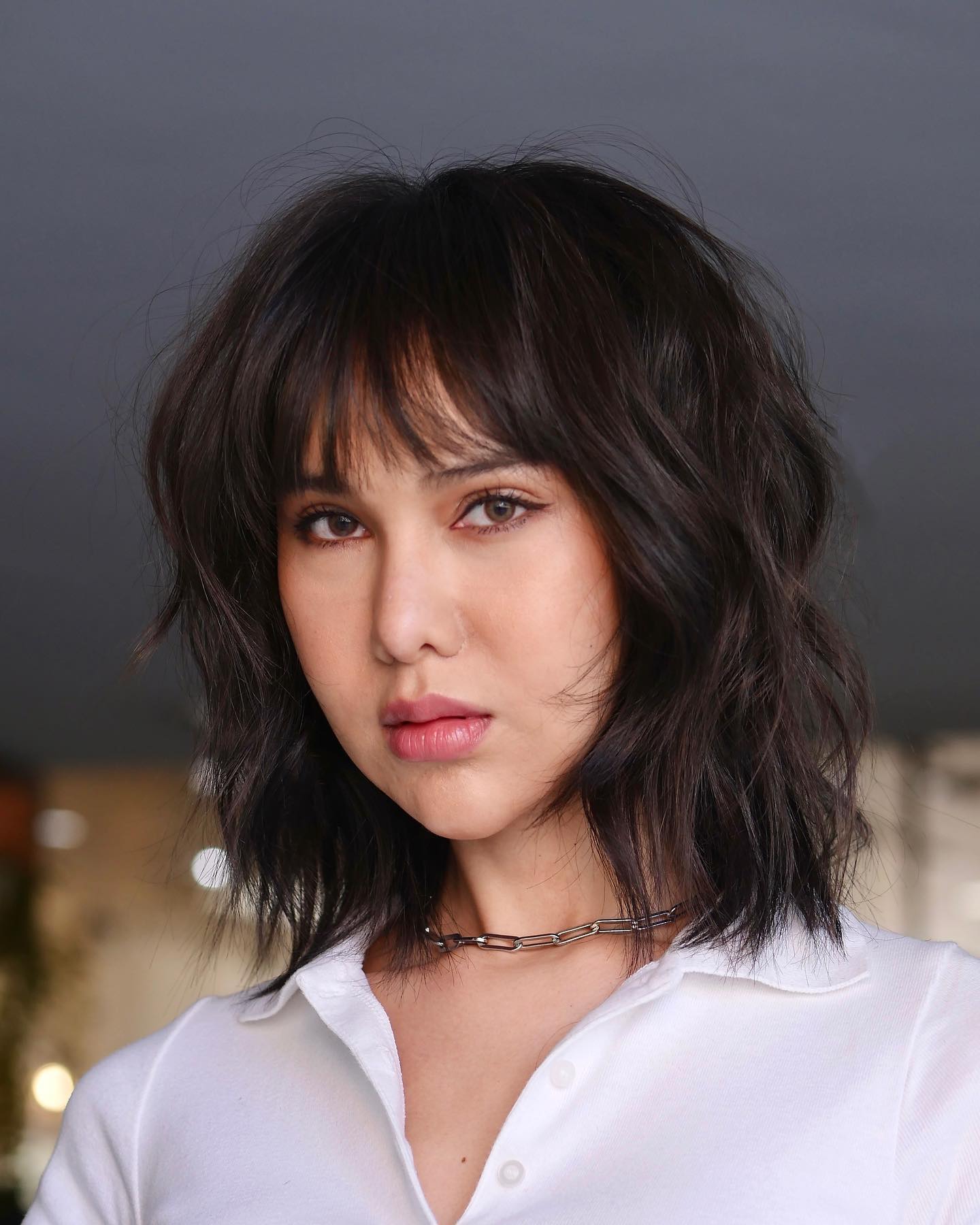 Modern Textured Wavy Bob with Soft Bangs