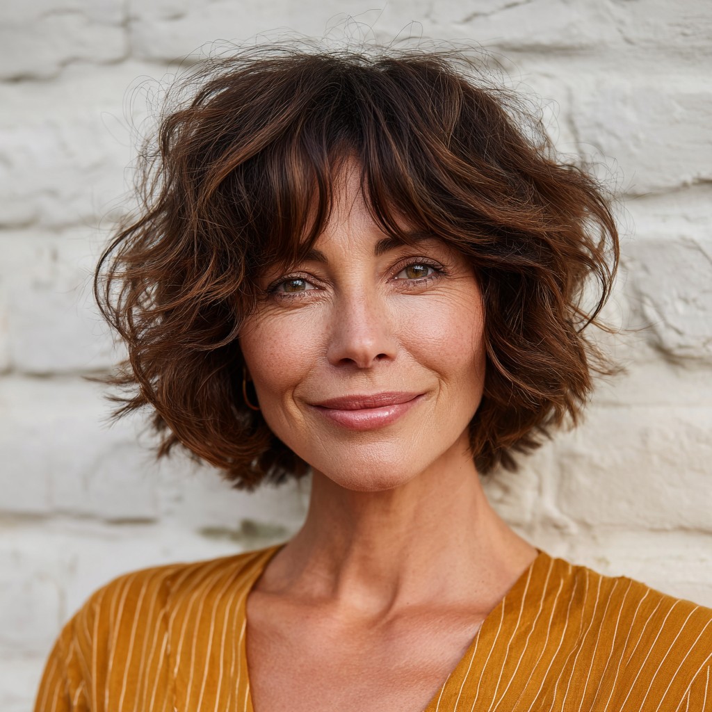 Playful Curly Bob with Soft Wispy Bangs