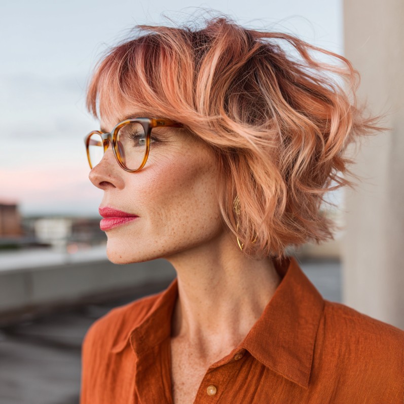 Playful Textured Bob with Subtle Coral Highlights