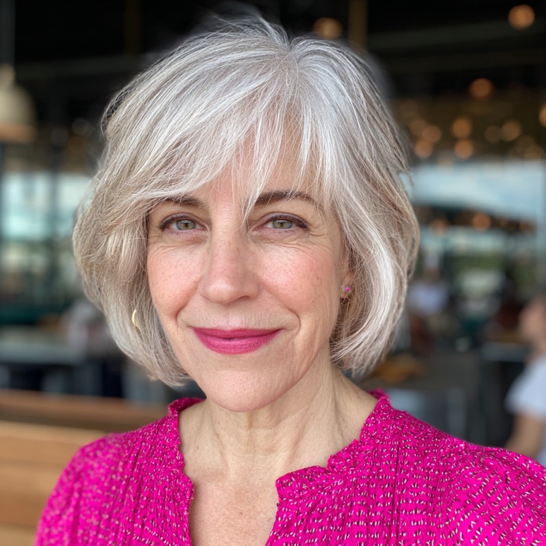 Textured Feathered Bangs with Elegant Lob