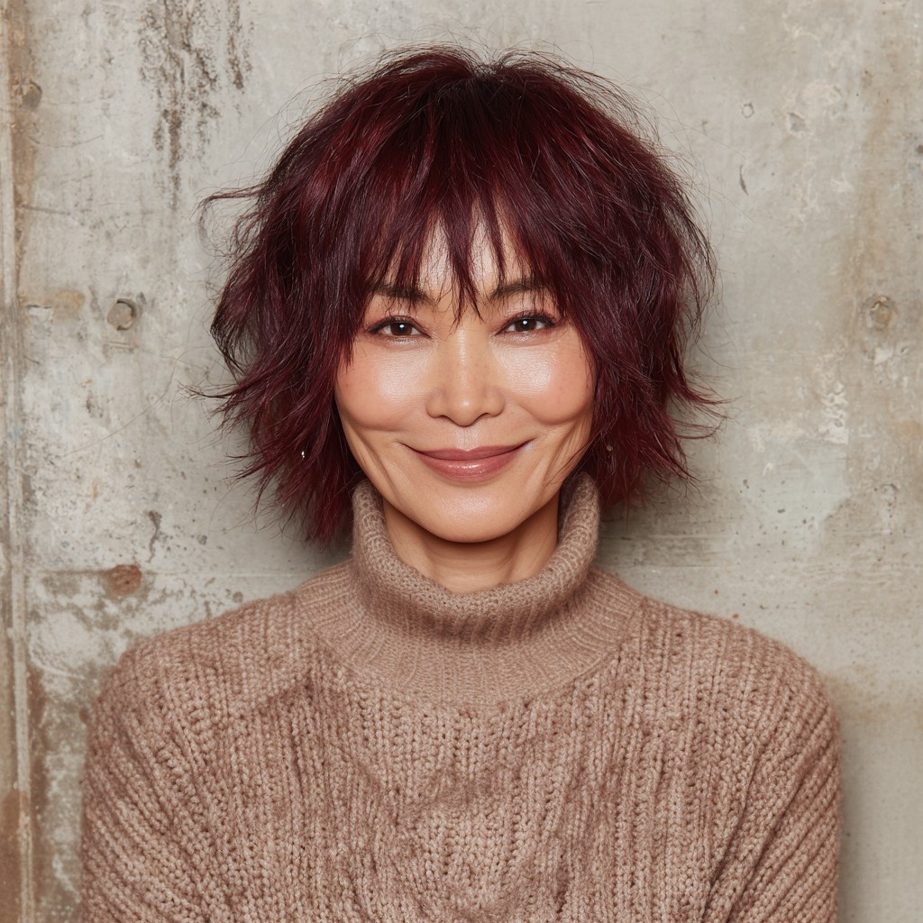 Textured Short Shag with Wispy Bangs
