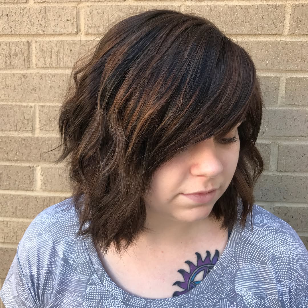 Textured Wavy Cut with Dramatic Side Bangs