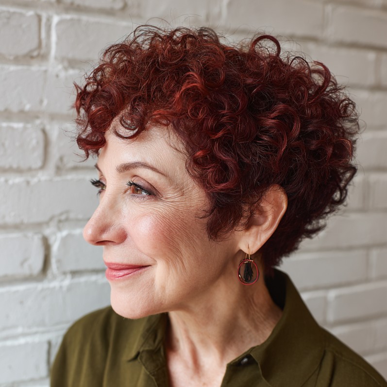 Vibrant Curly Pixie with Bouncy Texture