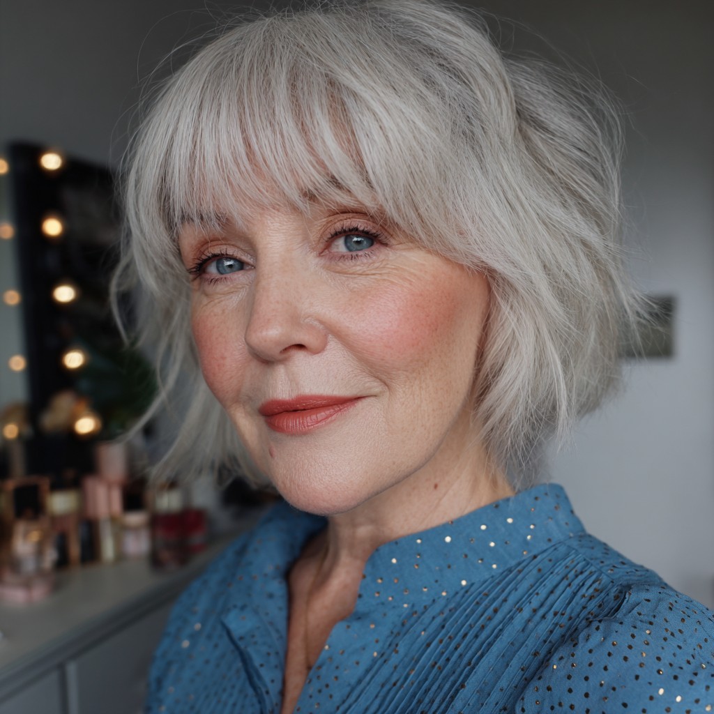 Choppy Silver Bob with Soft Fringe