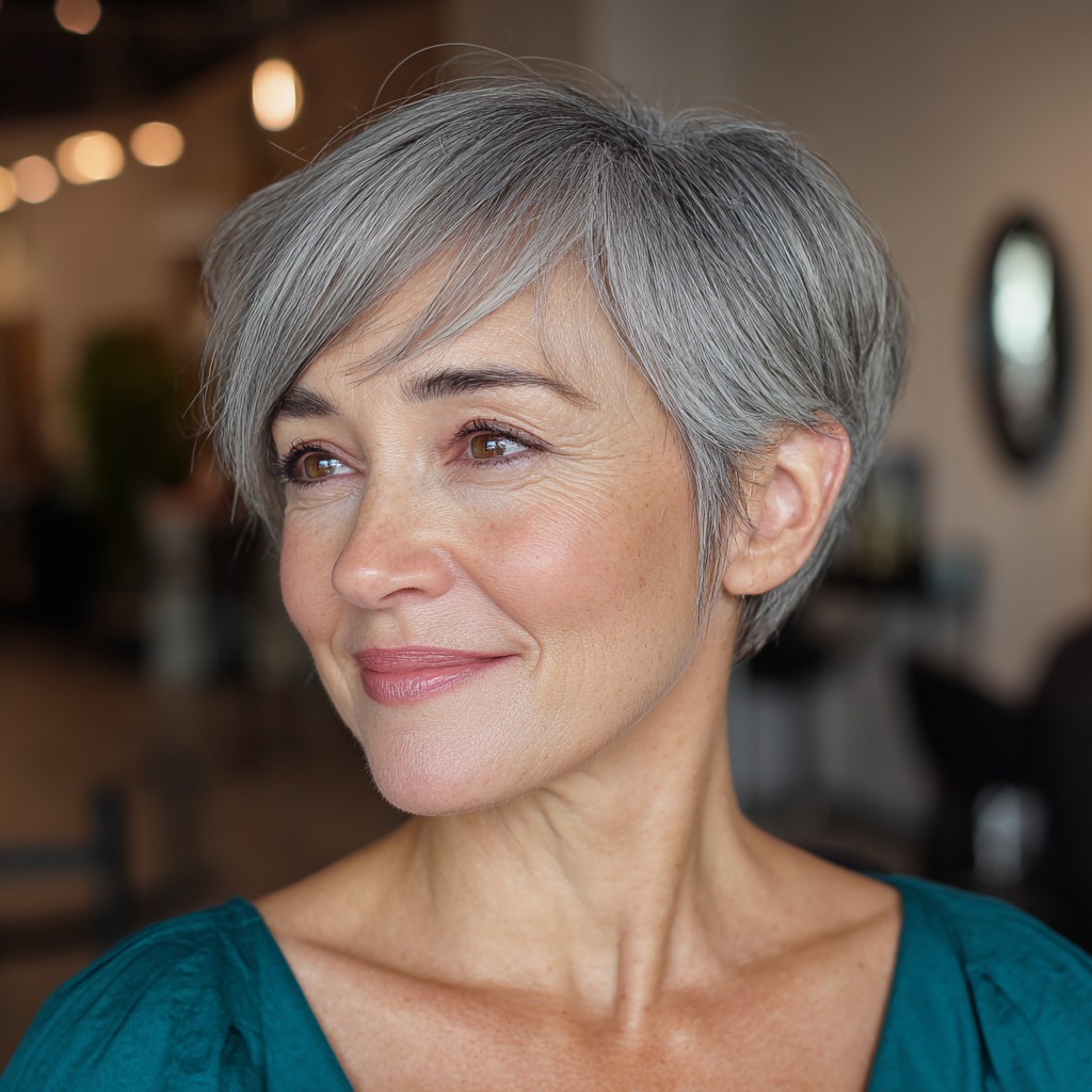 Elegant Silver Side-Swept Pixie Cut