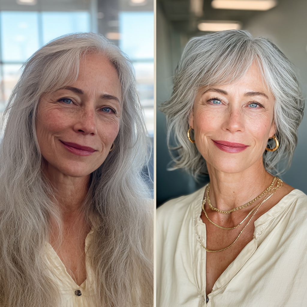 Softly Layered Gray Shag with Face-Framing Bangs