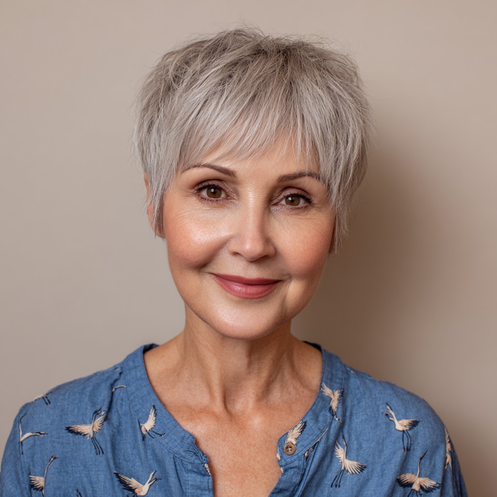 Textured Grey Pixie Cut with Subtle Layers