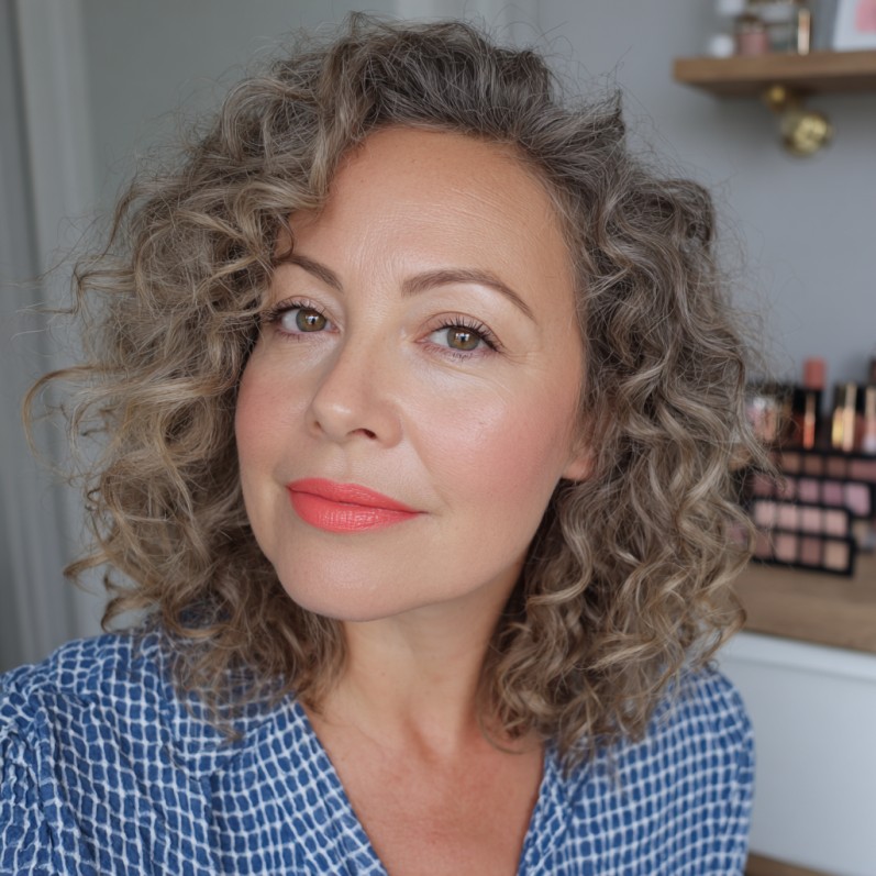 Chic Curly Grey Balayage with Soft Texture