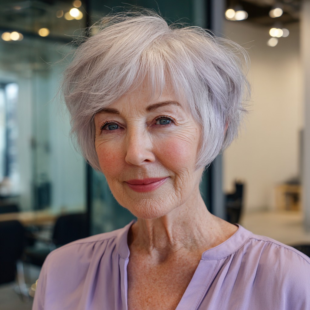 Chic Softly Textured Silver Bob with Effortless Volume