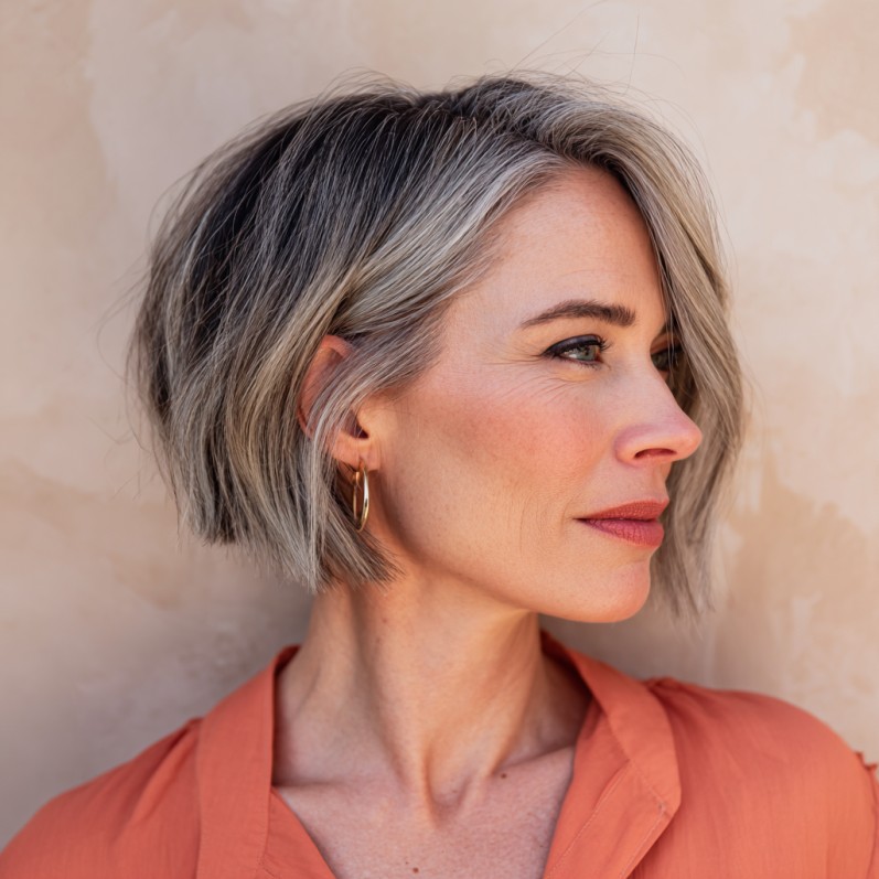 Chic Textured Grey Balayage Bob with Soft Layers
