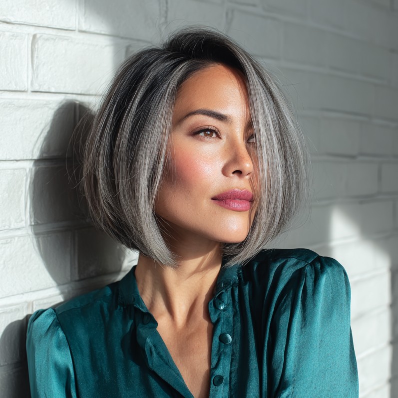 Chic Textured Grey Balayage Bob with Subtle Layers