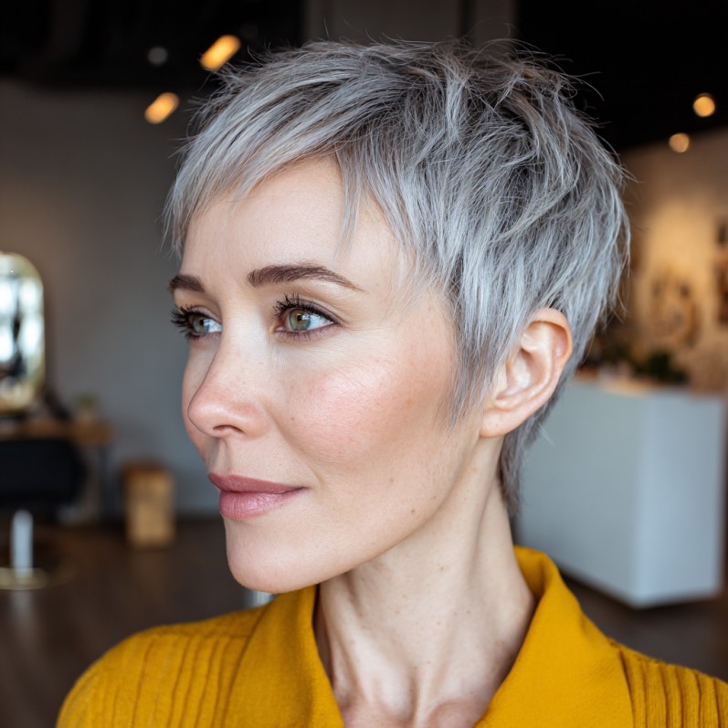 Chic Textured Grey Pixie Cut with Subtle Layers