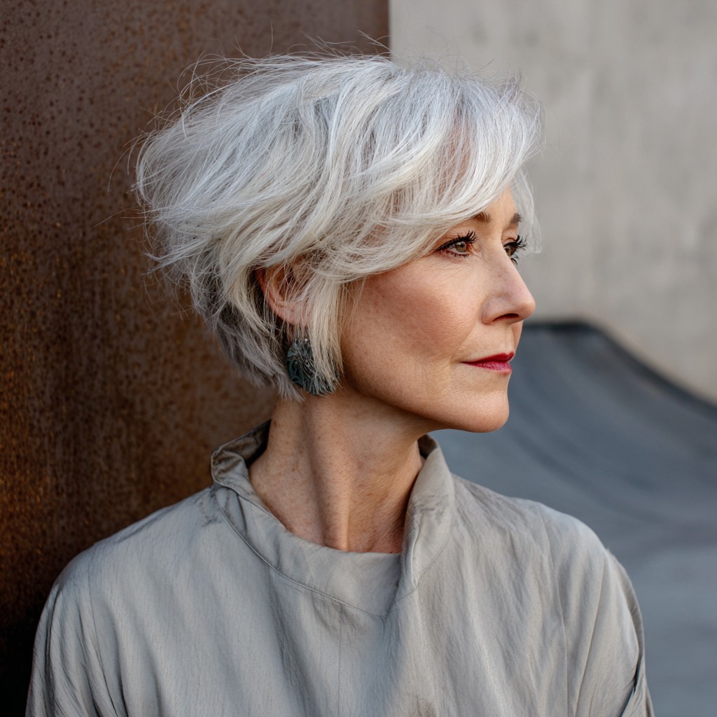 chic textured silver pixie cut