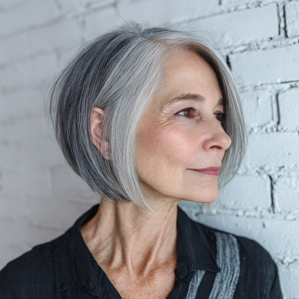 Classic Textured Gray Bob with Subtle Layers
