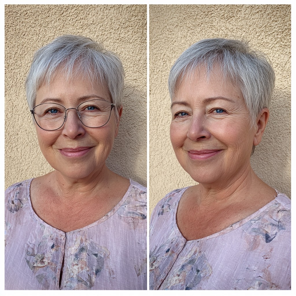Fresh Textured Pixie Cut with Soft Layers for Grey Hair