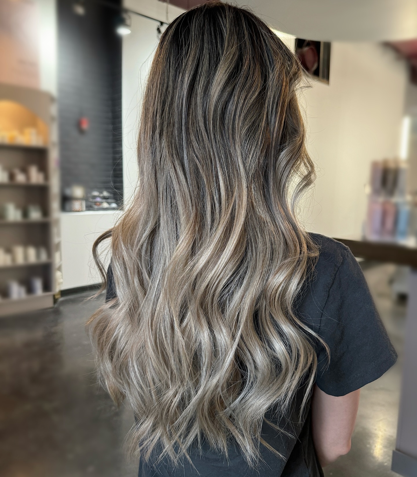 Radiant Long Grey Balayage with Defined Waves