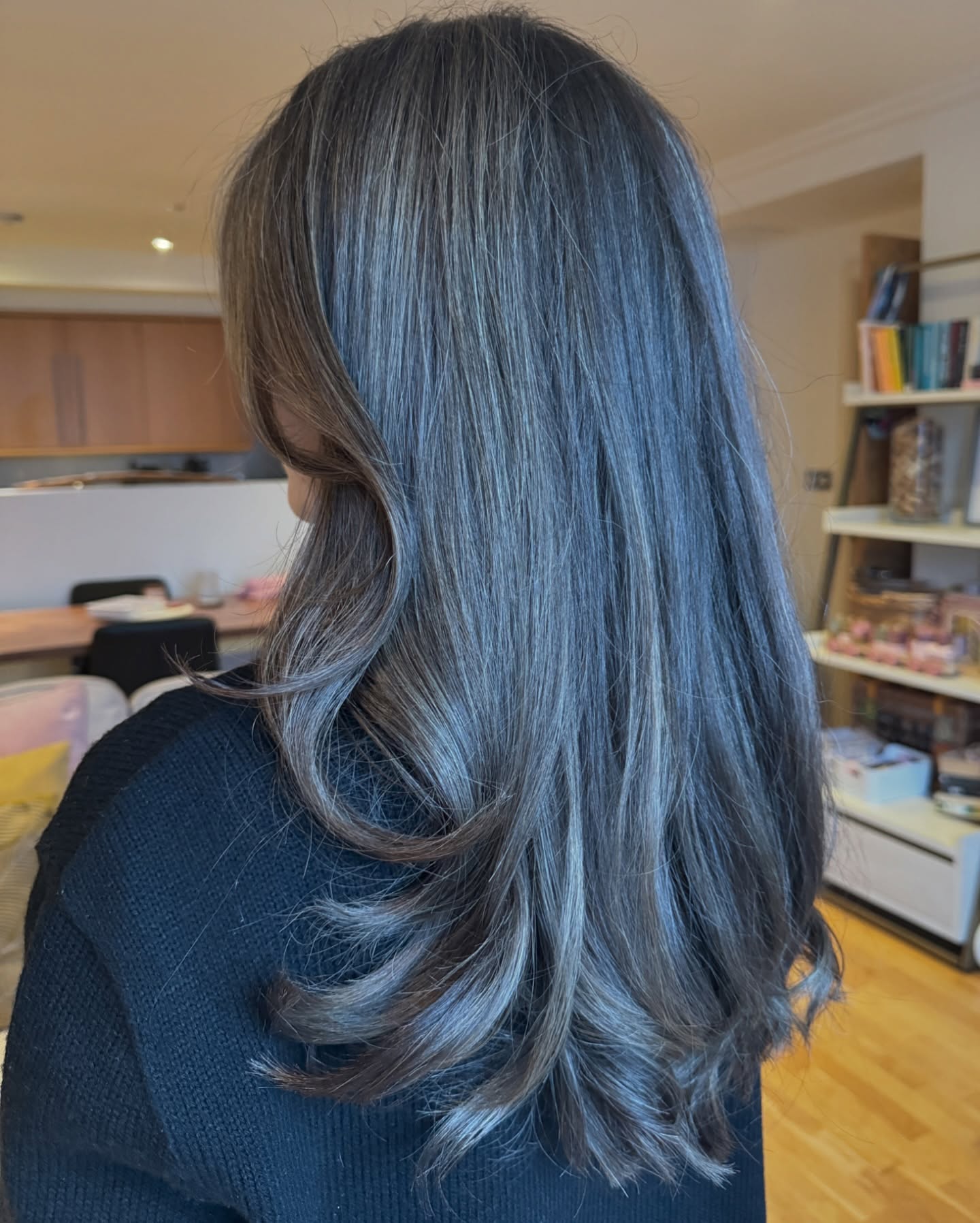 Soft Textured Grey Balayage with Subtle Movement
