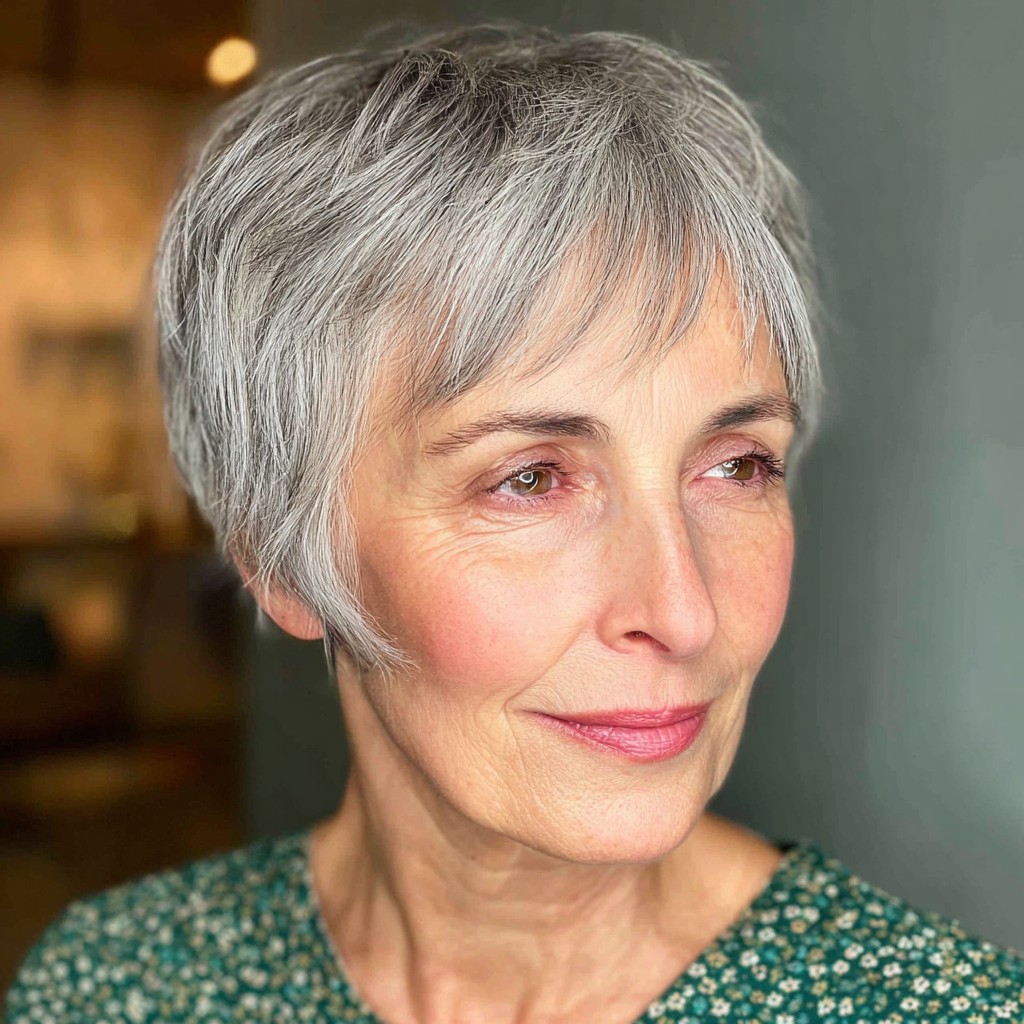 Softly Textured Silver Pixie with Gentle Layers