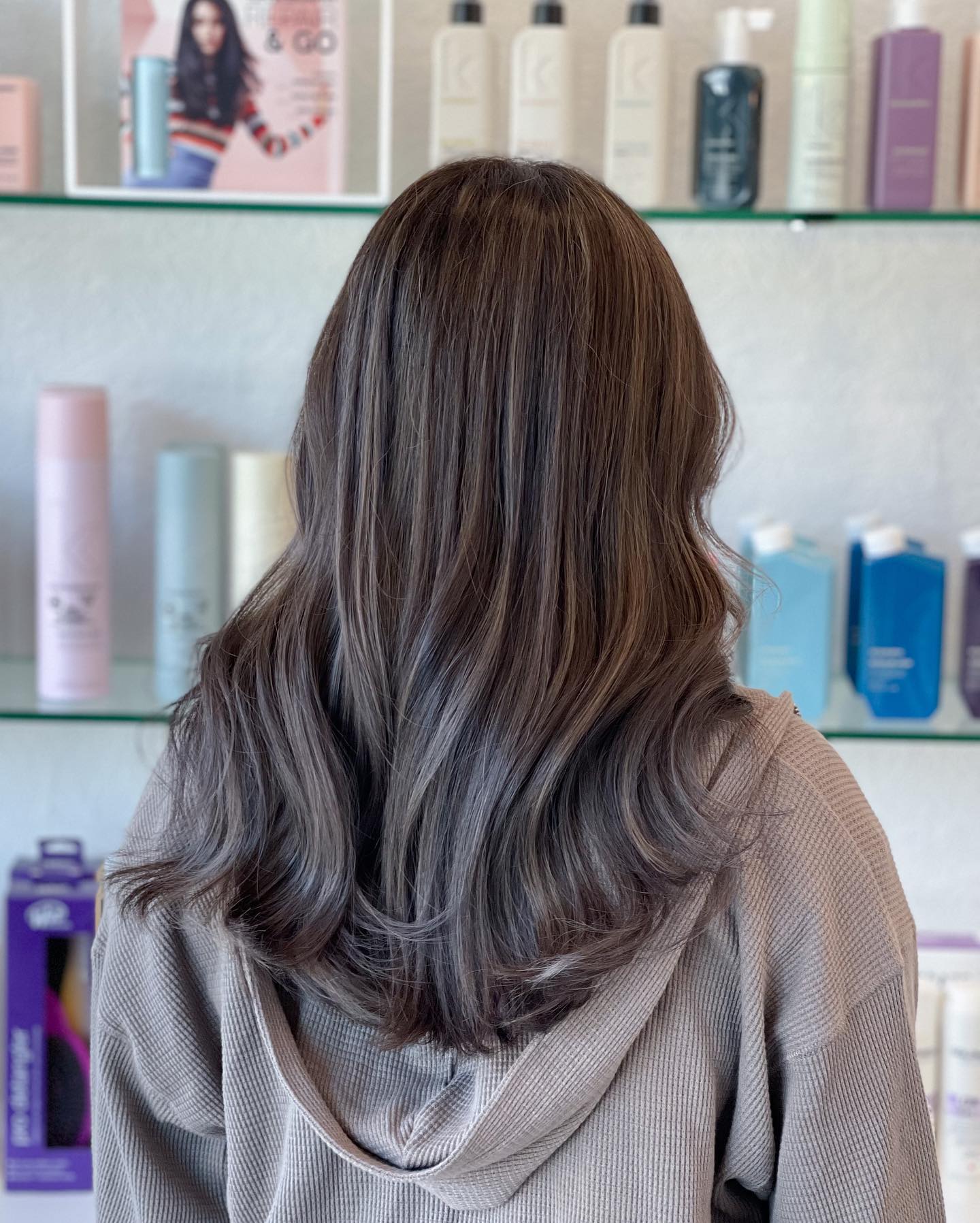 Stylish Long Grey Balayage with Soft Layers