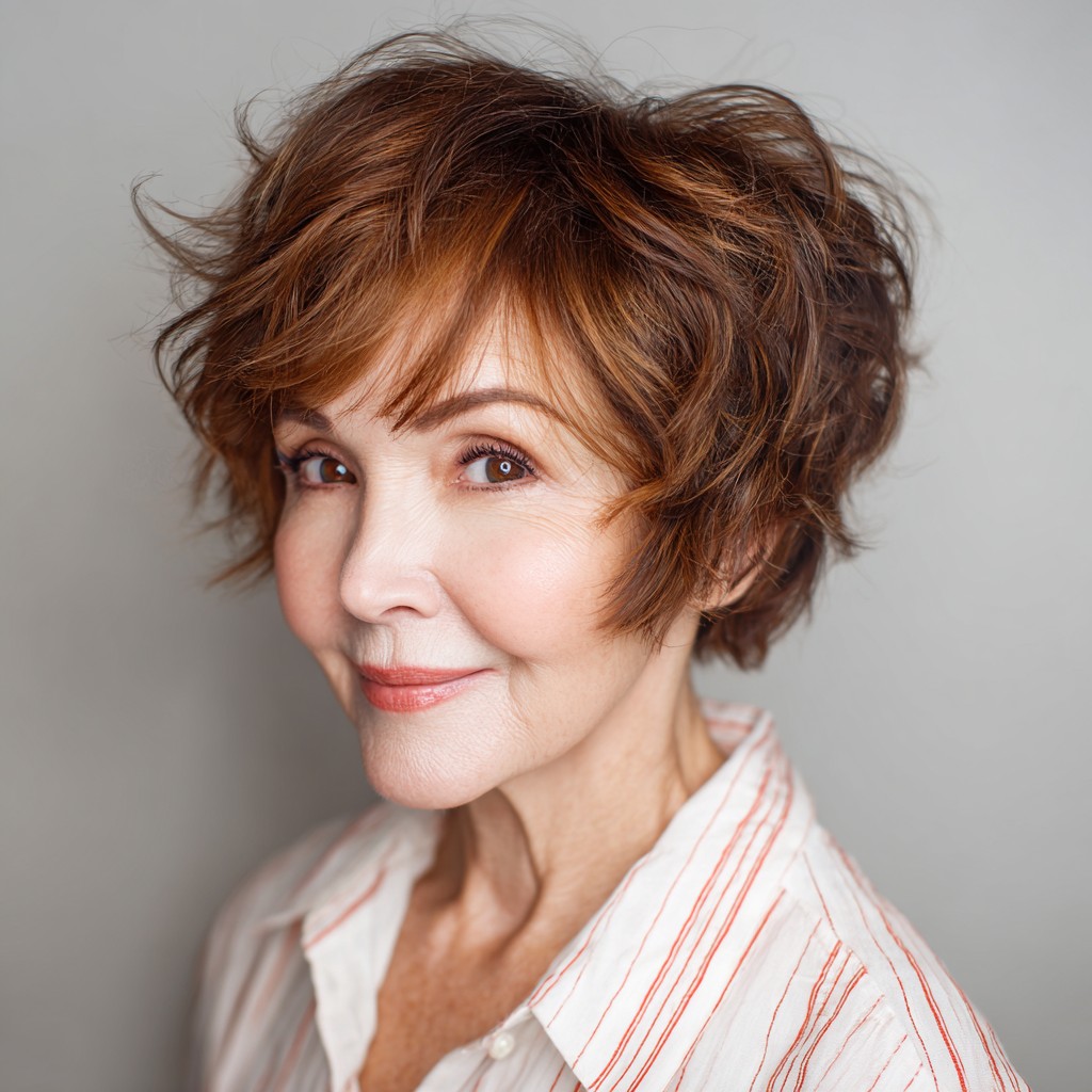 Textured Auburn Pixie with Soft Waves