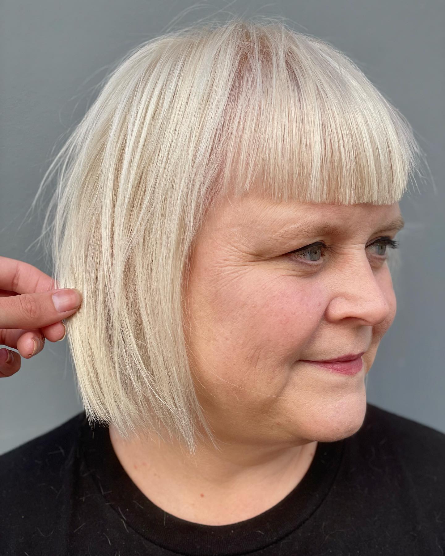 Textured Blunt Bob with Soft Fringe