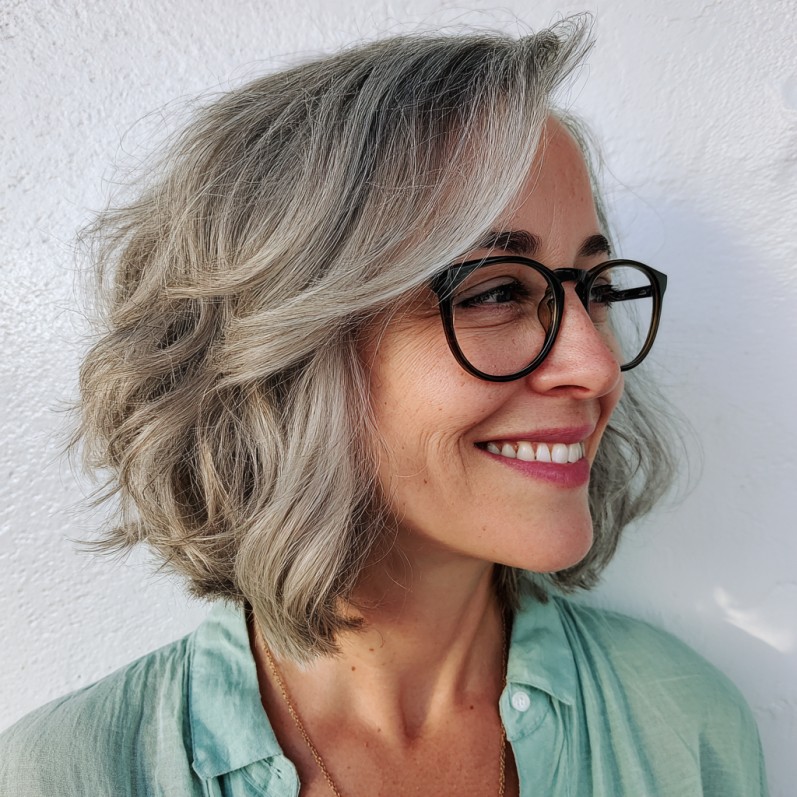 Textured Bob with Subtle Grey Balayage