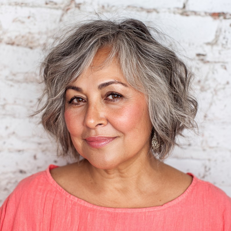 Textured Grey Balayage with Soft Waves