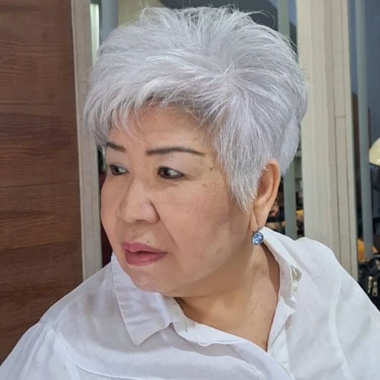 Textured Silver Pixie Cut with Volume