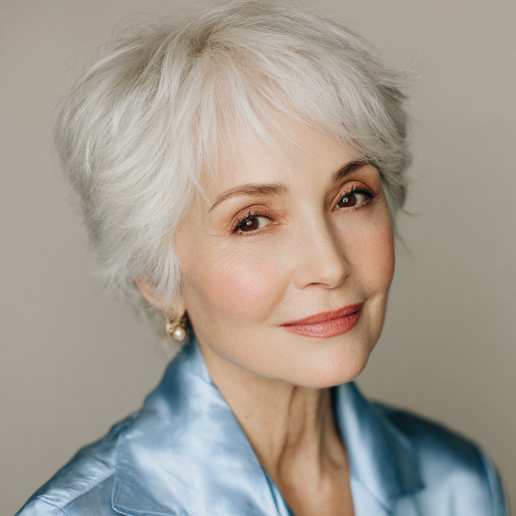 Textured Silver Pixie with Soft Volume
