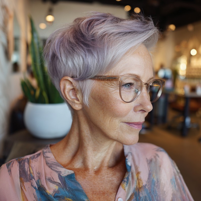 Chic Lavender Pixie Cut with Textured Layers