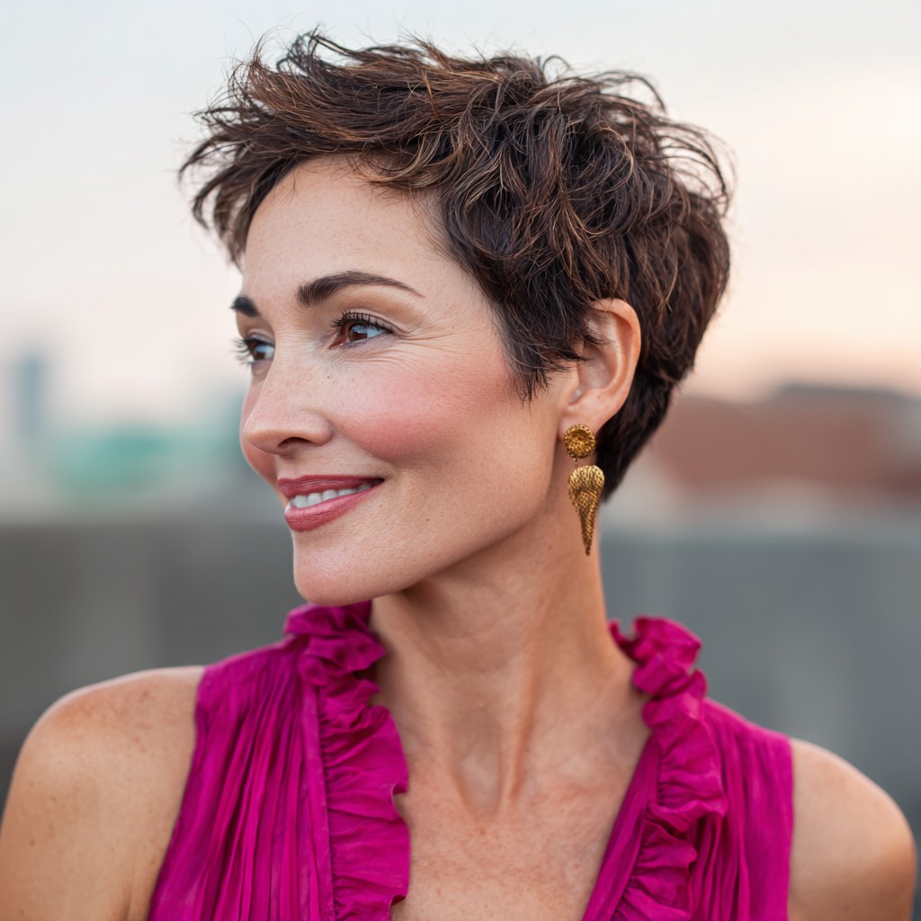 Chic Textured Pixie Cut with Warm Undertones