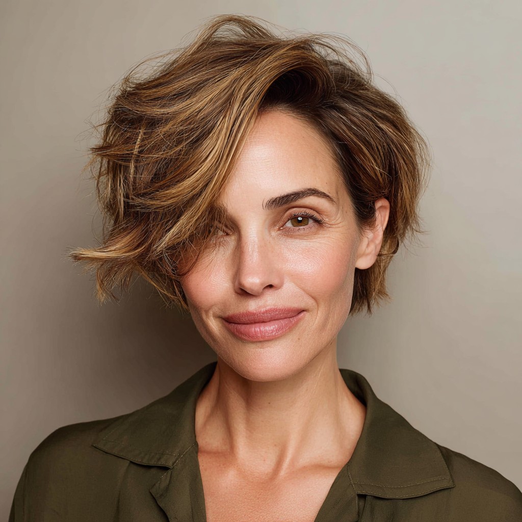 Effortless Textured Short Cut with Warm Highlights