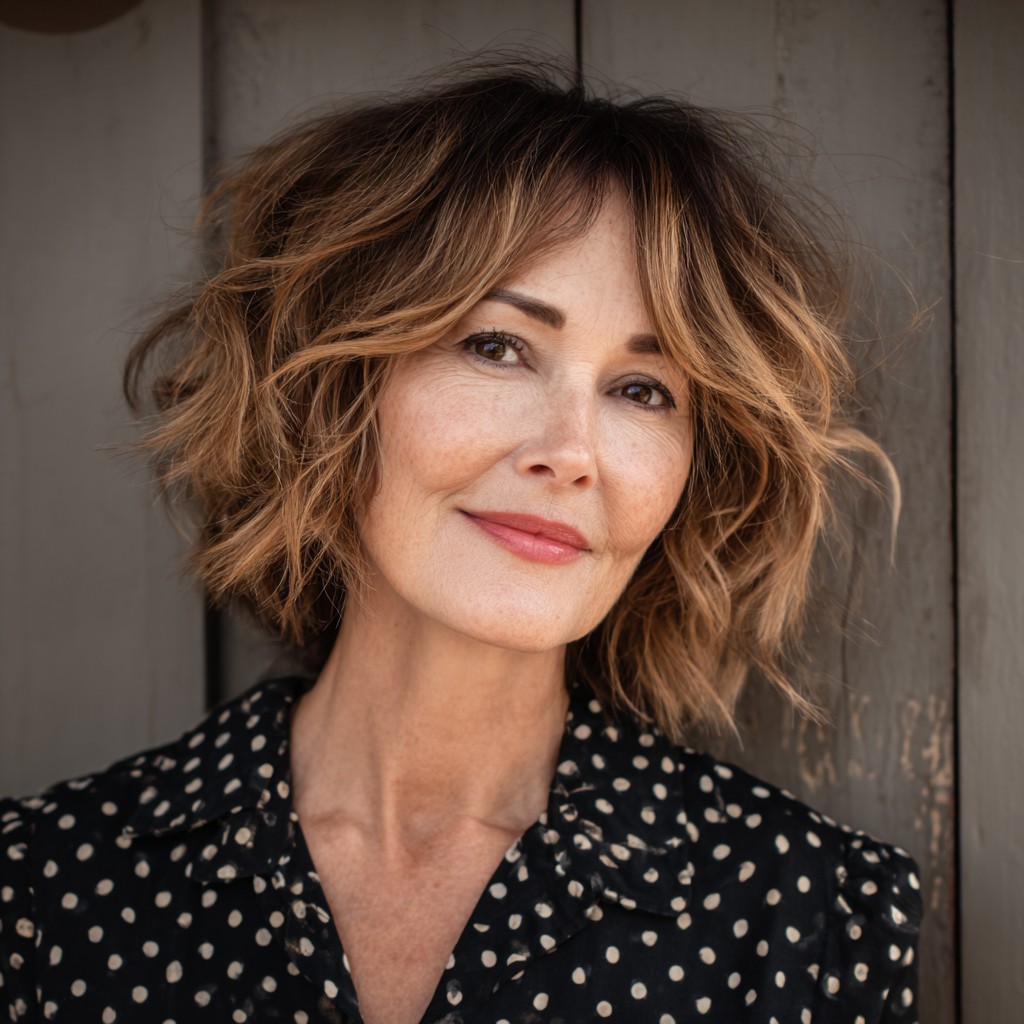 Textured Dark Brown Bob with Lively Waves