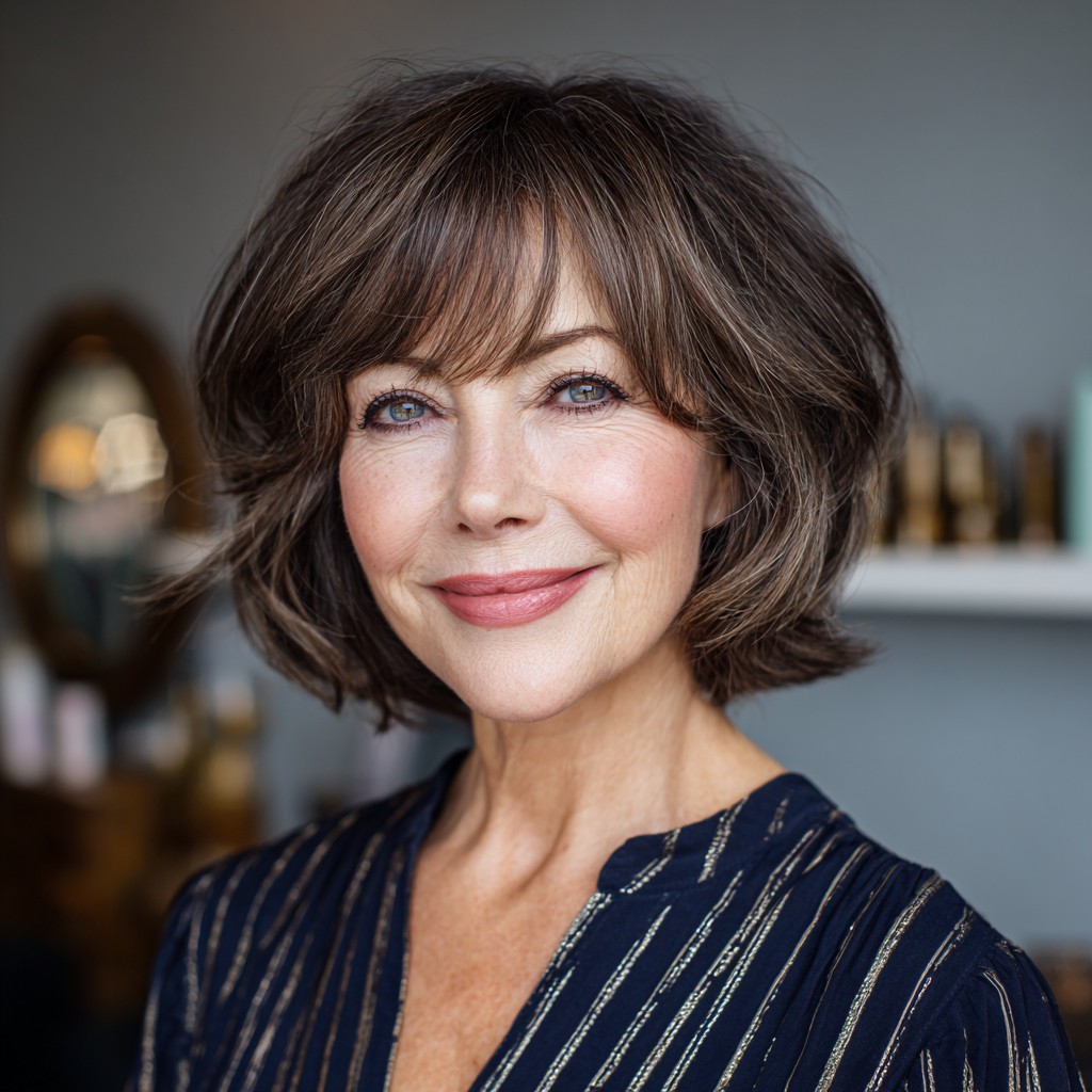 Textured Dark Brown Bob with Soft Face-Framing Layers